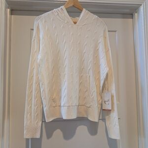 Cyrus Cream Cable Knit Hoodie Sweater Front Pocket S NWT